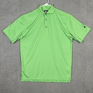 FJ Footjoy Men's Polo Size M Green Diamond Rope Chain Pattern Allover Golf S/S